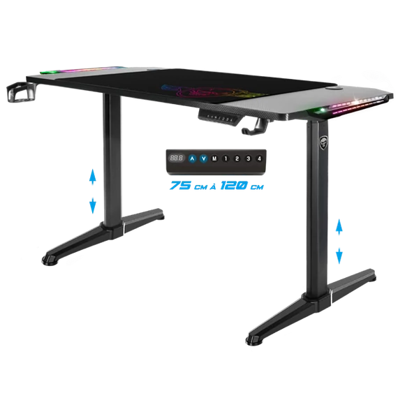 Spirit of Gamer Gamer Asztal - Headquarter 800 (MDF lap, fém lábak, fekete, RGB LED háttérvilágítás, 140 x 60 x 1,6 cm)
