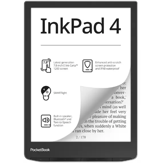 POCKETBOOK e-Reader PB743G INKPad4 Ezüst (7,8" E-Ink,háttérvilágítás, 2x1GHz,32GB,2000mAh,wifi, BT, mSD)