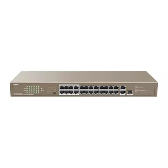 Tenda Switch PoE - TEF1126P-24-250W V2.0 (24x100Mbps; 2x1Gpbs; 1xSFP Combo; 24 af/at PoE+ port; 250W)