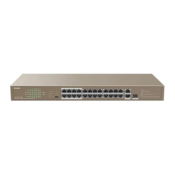 Tenda Switch PoE - TEF1126P-24-250W V2.0 (24x100Mbps; 2x1Gpbs; 1xSFP Combo; 24 af/at PoE+ port; 250W)