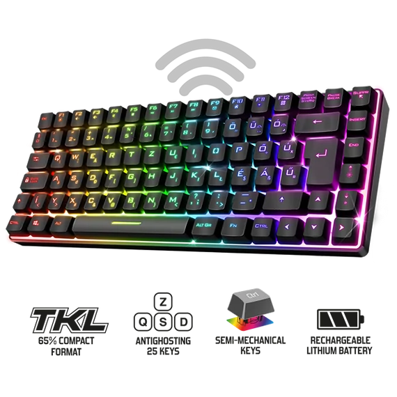 Spirit of Gamer Billentyűzet Vezeték nélküli - ELITE K70 (TKL, 85 gomb,, RGB LED,USB, anti-ghost, fekete, magyar)