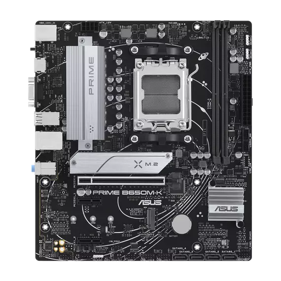 Asus Alaplap - AMD PRIME B650M-K AM5 (B650, ATX, 2xDDR5 7800+MHz, 4xSATA3, 2x M.2, HDMI+VGA)