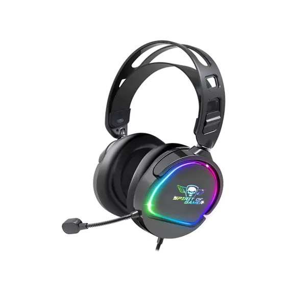 Spirit of Gamer Fejhallgató - PRO-H6 RGB Black (MultiPlatform, mikrofon, 3.5mm jack, hangerőszabályzó, 2m kábel, fekete)