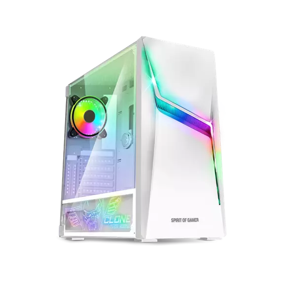 Spirit of Gamer Számítógépház - CLONE 4 White (fekete, ablakos, 8x12cm ventilátor, alsó táp,  ATX, 1xUSB3.0, 2xUSB2.0)