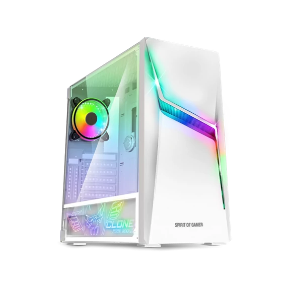 Spirit of Gamer Számítógépház - CLONE 4 White (fekete, ablakos, 8x12cm ventilátor, alsó táp,  ATX, 1xUSB3.0, 2xUSB2.0)