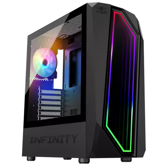 Spirit of Gamer Számítógépház - INFINITY Black (fekete, ablakos, 8x12cm ventilátor, alsó táp,  ATX, 1xUSB3.0, 2xUSB2.0)