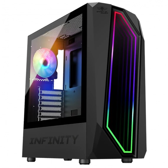Spirit of Gamer Számítógépház - INFINITY Black (fekete, ablakos, 2x12cm ventilátor, alsó táp,  ATX, 1xUSB3.0, 2xUSB2.0)