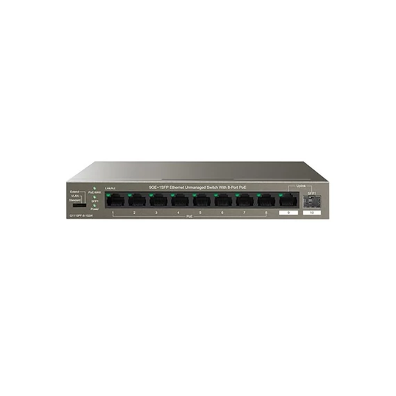 IP-COM Switch PoE - G1110PF-8-102W (9x1Gbps; 1x SFP; 8x af/at PoE+ port; 102W, Rackbe szerelhető)