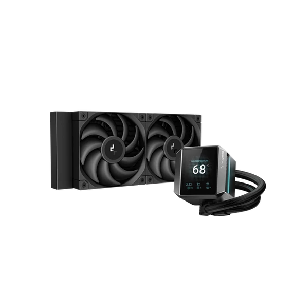 DeepCool CPU Water Cooler - MYSTIQUE 240 (max 21dB; max. 123,09 m3/h; 2x12cm, LED kijelző, fekete)