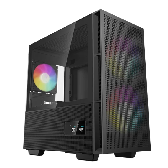 DeepCool Számítógépház - CH360 DIGITAL (fekete, 2x14cm +1x12 venti, Mini-ITX / Micro-ATX, 1xUSB3.0, A-RGB, fekete)