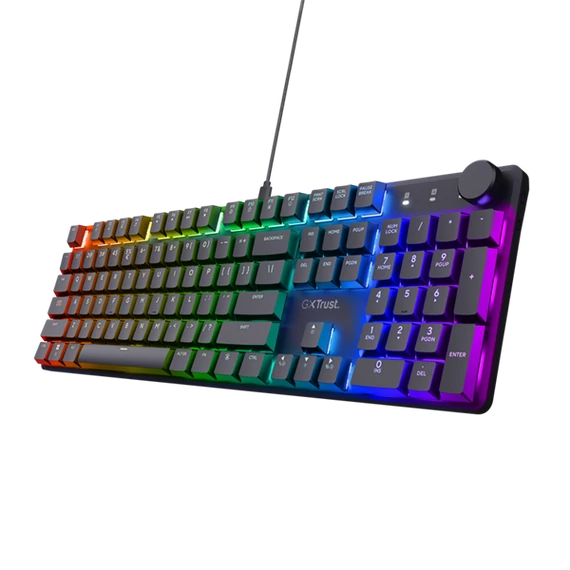 Trust Billentyűzet Gamer - GXT866 Torix (Mechanikus, Huano switch; RGB LED háttérvilágítás; USB; fekete; angol)