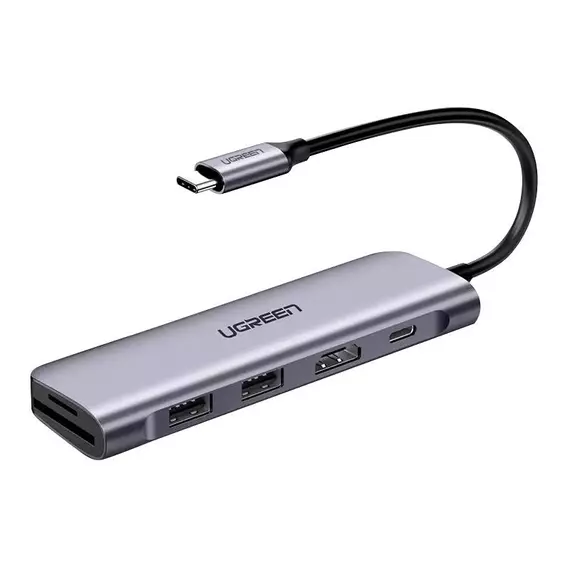 UGREEN Revodok CM195 6 az 1-ben USB-C 2x USB 3.0 Hub , HDMI, SD/microSD, 100W (szürke)