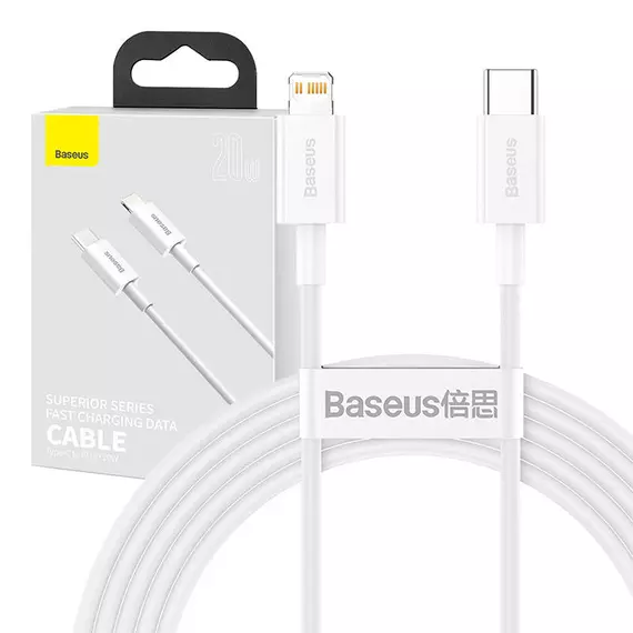 Baseus Superior Series USB-C-Lightning kábel, 20 W, PD, 2 m (fehér)