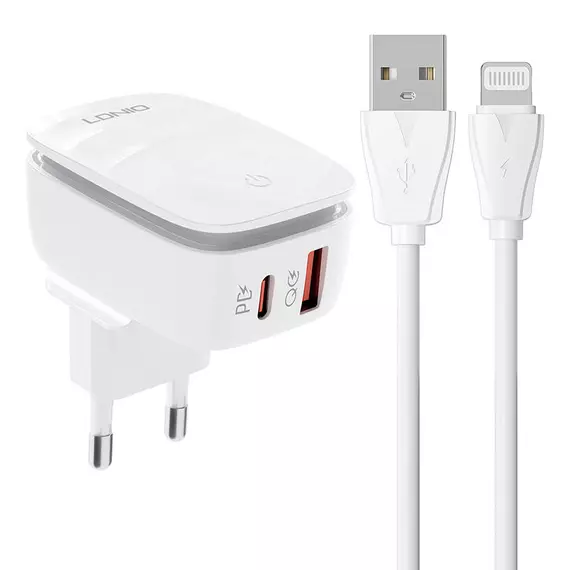 Wall charger  LDNIO A2425C USB, USB-C+ Lightning cable