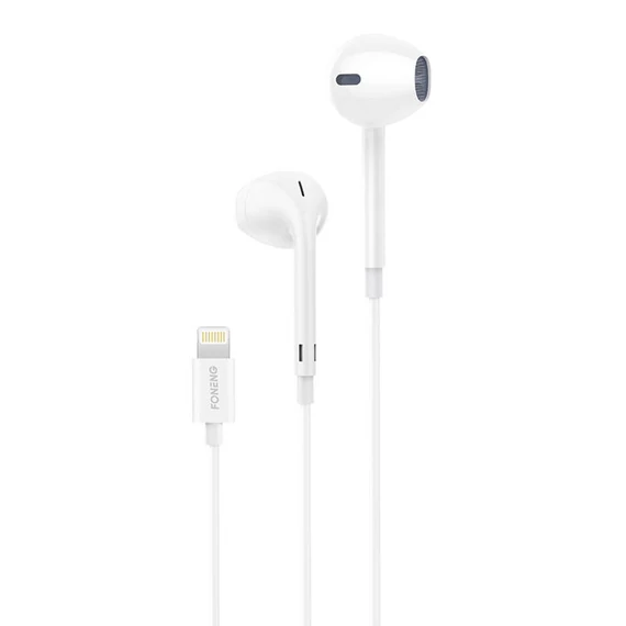 Foneng T28 in-ear, vezetékes fülhallgató, Lightning, távirányítóval (fehér)