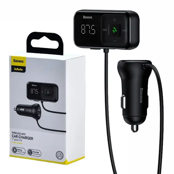 Baseus S-16 Autós Bluetooth MP3-lejátszó + töltő, T alakú, OS (fekete)
