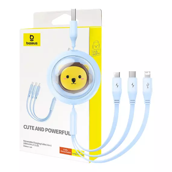 Baseus 3-1 töltőkábel USB - USB-C, USB-M, Lightning, 3,5A, 1,1m (kék)