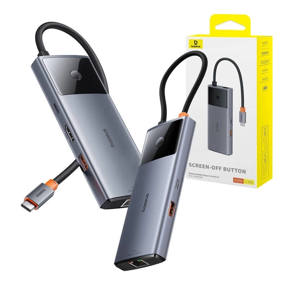 Baseus Metal Gleam II Series 6 az 1-ben hub USB-C, 3x USB 3.0, HDMI, USB-C PD, Ethernet RJ45