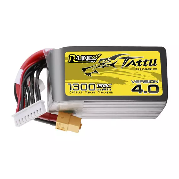 Tattu R-Line Version 4.0 1300mAh 29.6V 130C 8S1P Lipo Battery Pack with XT60 Plug