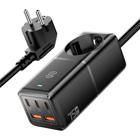 Essager ECTAC-BRB01-Z GaN, 3xUSB-C, 2xUSB-A, 75W fali töltő (fekete)