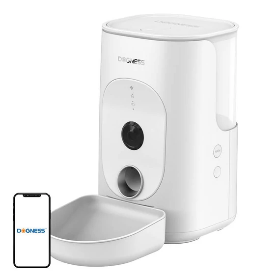 Dogness F15 WiFi 4L-es intelligens ételadagoló kamerával, műanyag edénnyel (fehér)
