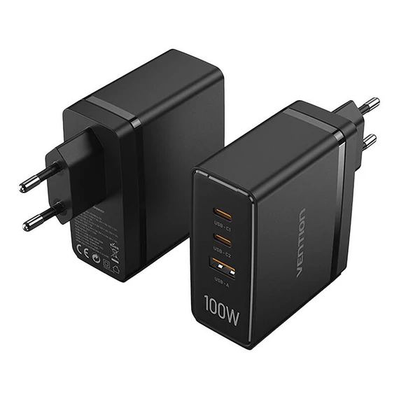 Vention FEGB0-EU 2xUSB-C 1xUSB-A 100W/100W/30W GaN hálózati töltő (fekete)