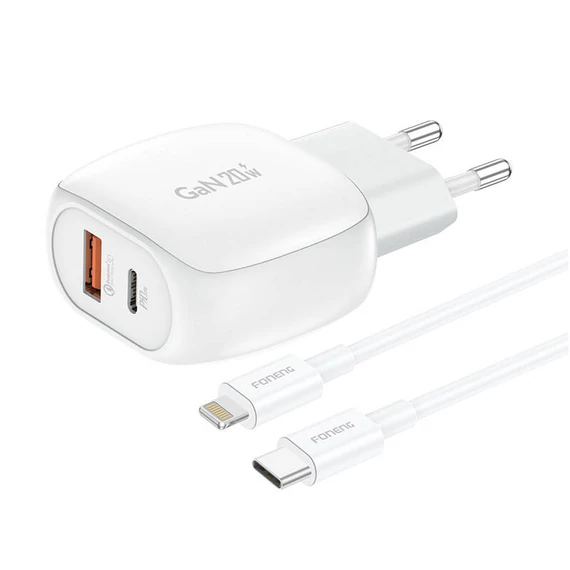 Foneng EU41 USB-C+USB-A 20W-os hálózati töltő + USB-C-Lightning kábel (fehér)