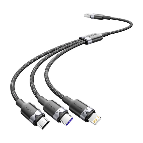 USB 2.0 A-3-in-1 6A kábel Vention CTRBG 1.5M (fekete)