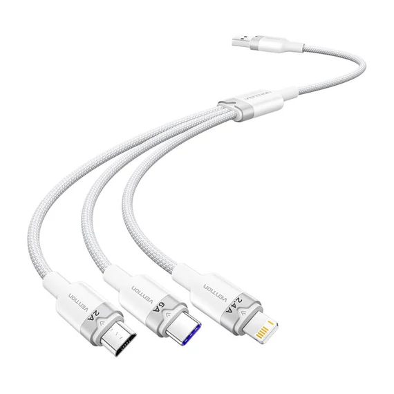 USB 2.0 A-3-in-1 6A kábel Vention CTRWG 1.5M (fehér)