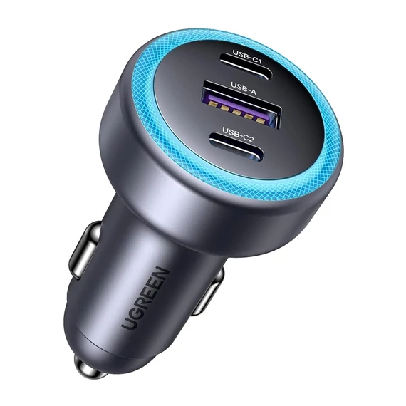 UGREEN EC307 autós töltő, USB + 2X USB-C, 30W (fekete)