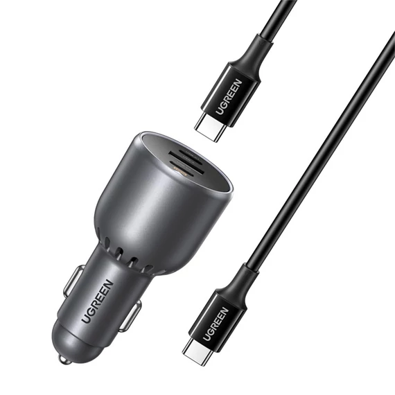 UGREEN EC705 autós töltő, USB + 2x USB-C, 130W + 1m 5A kábel