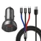 Baseus 24W-os Autós Töltő Kijelzővel + 3 az 1-ben Baseus Háromszínű USB Kábel (1,2m)