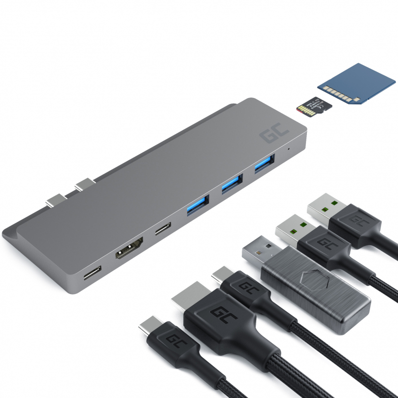 Adapter Green Cell Connect 4k 60hz 8in1 (Thunderbolt 3, USB-C, HDMI, 3x USB 3.0, SD, microSD) MacBook Pro 13