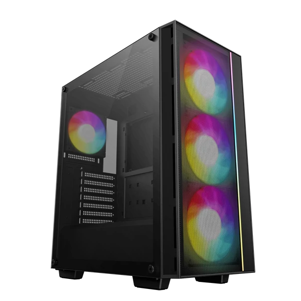 DeepCool Számítógépház - MATREXX55 MESH V4 C (fekete, ablakos, 3x14cm + 1x12cm A-RGB venti, ATX, 1xUSB3.0, Type-C)
