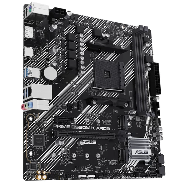 Asus Alaplap - AMD PRIME B550M-K ARGB AM4 (B550, 4xDDR4 4800MHz, 4xSATA3, 2x M.2, Raid, 4xUSB2.0, 8xUSB3.2)