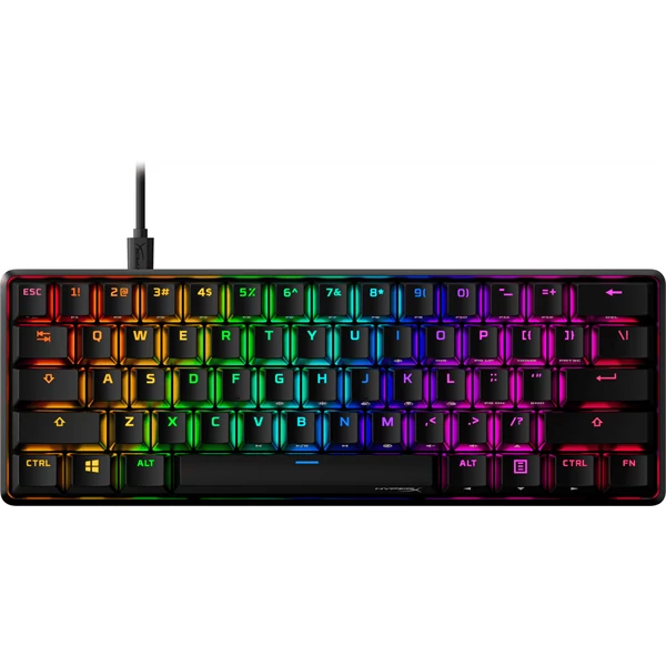 HyperX Mechanikus Billentyűzet - Alloy Origins 60 (Vezetékes, USB, 60 gomb, HX Red switch, angol kiosztás, fekete)
