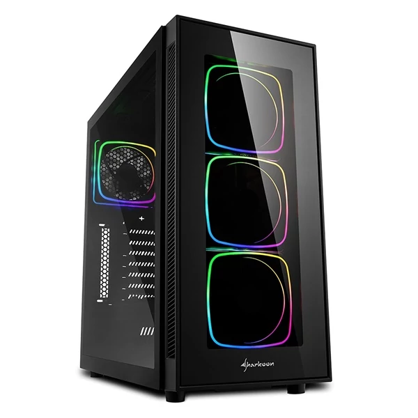 Sharkoon TG6 RGB Számítógépház - TG6 RGB (fekete; ATX,mATX; alsó táp; 4x120mm v.; 2xUSB3.0, 2xUSB2.0, I/O)