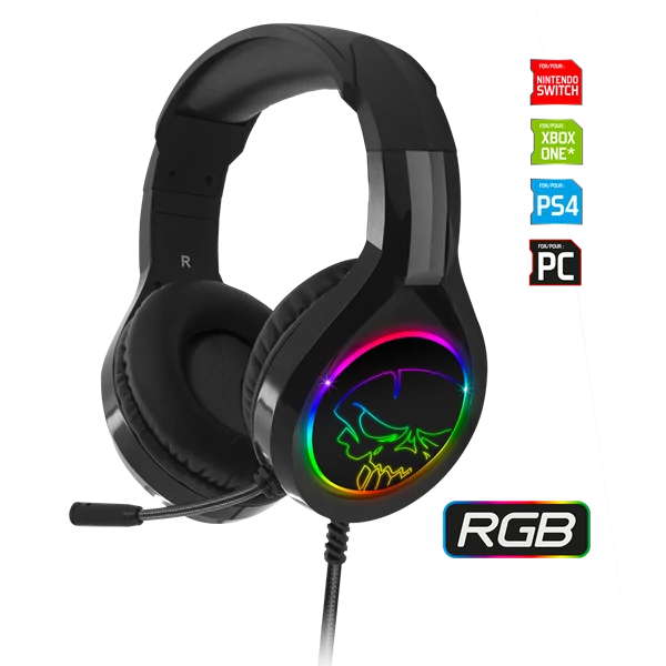 Spirit of Gamer Fejhallgató - PRO-H8 RGB Dark (MultiPlatform, mikrofon, 3.5mm jack, hangerőszabályzó, 2m kábel, fekete)