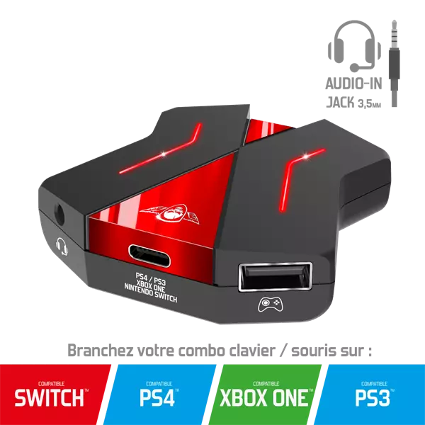 Spirit of Gamer Egér/Billentyűzet adapter konzolokhoz - SOG-CONV2 (Audio, 3x USB-A, 2x USB-C, Nintendo/PS4/PS3/Xbox One)