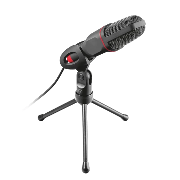 Trust Mikrofon - GXT 212 Mico (Studió design; 3,5mm jack + USB adapter; 180cm kábel; állvány; fekete-vörös)