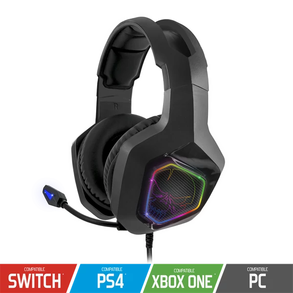 Spirit of Gamer Fejhallgató - ELITE H50 Black (MultiPlatform, RGB, 3.5mm Jack, mikrofon, hangerőszabályzó, nagy-párnás)