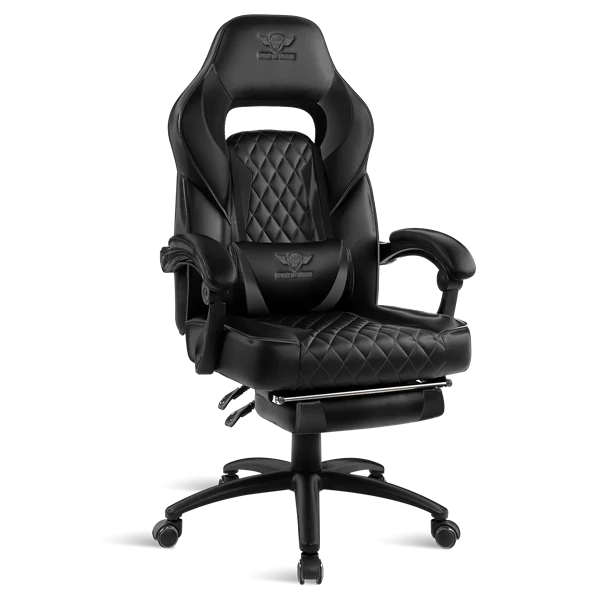 Spirit of Gamer szék - MUSTANG Black (állítható dőlés/magasság; kihajtható lábtartó; max.120kg-ig, fekete)