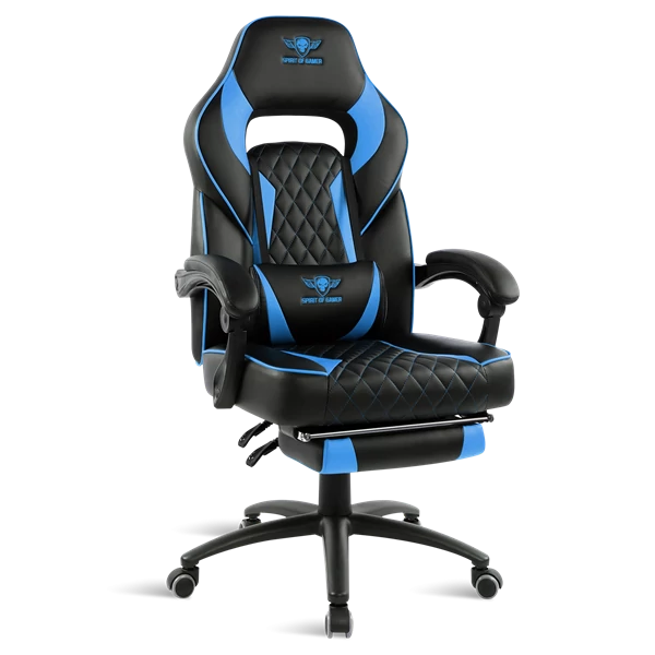 Spirit of Gamer szék - MUSTANG Blue (állítható dőlés/magasság; kihajtható lábtartó; max.120kg-ig, kék)
