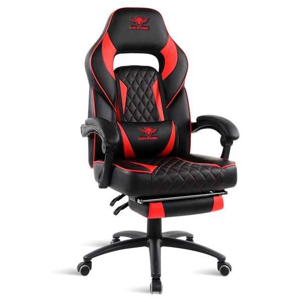 Spirit of Gamer szék - MUSTANG Red (állítható dőlés/magasság; kihajtható lábtartó; max.120kg-ig, piros)