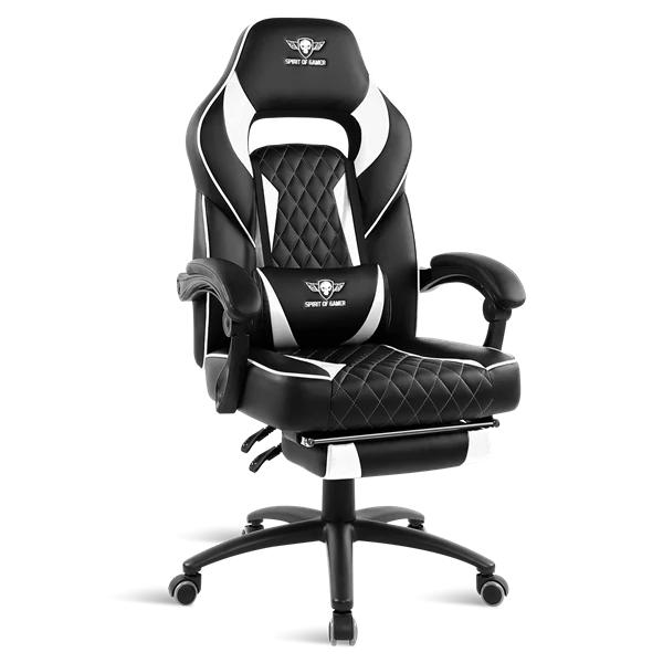 Spirit of Gamer szék - MUSTANG White (állítható dőlés/magasság; kihajtható lábtartó; max.120kg-ig, fehér)