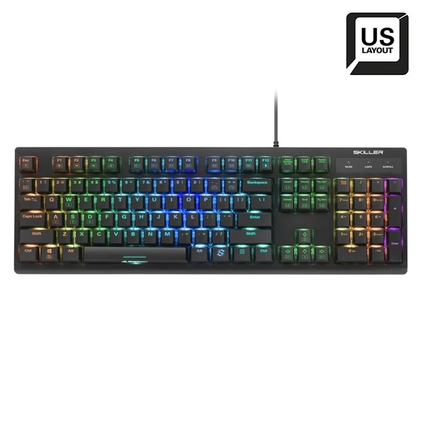 Sharkoon SKILLER SGK30 Mechanikus Billentyűzet Kék Kapcsolóval, RGB LED-del, USB Csatlakozóval, Teljes Anti-Ghosting Funkcióval, Fekete, Angol