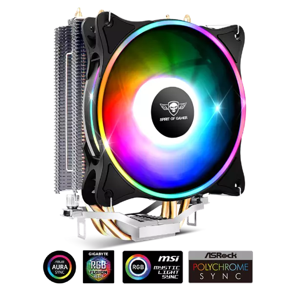 Spirit of Gamer Aktív CPU hűtő - CPU AIRCOOLER 120 MM ARGB (27dB; 2500 RPM; 1x12cm; aluminium/réz)