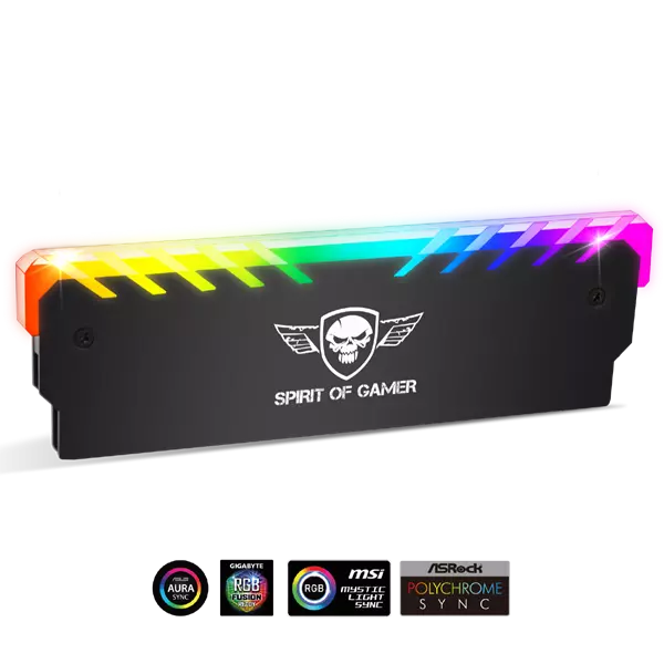 Spirit of Gamer Memória Hűtő - HEATSINK RGB MEMORY (DDR3/DDR4, RGB, aluminium, fekete)