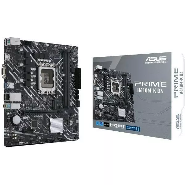 Asus Alaplap - Intel PRIME H610M-K D4 s1700 (H610, 2xDDR4 3200MHz, 4xSATA3, 1xM.2, HDMI+VGA)