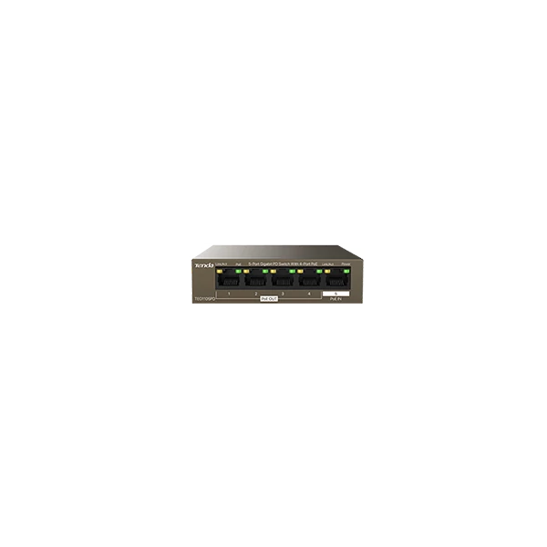 Tenda Switch PoE - TEG1105PD (5x1Gbps; 4x af PoE port kimenet, 1x at PoE port bemenet!; 30W; táp nélküli)